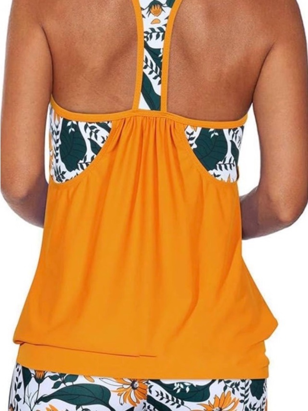 Aerie XL Orange Racerback Tank with Green & White Floral summer swim wear NWT
